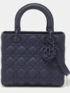 Dior Navy Blue Ultramatte Cannage Leather Medium Lady Dior Tote